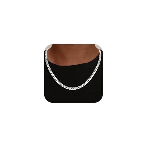HIMSTORY 925 Sterling Silver Chain for Men, 7mm Diamond Cut Cuban Link Curb Chain Necklace for Men Dad Boyfriend Jewelry, 22 Inch - Image 1