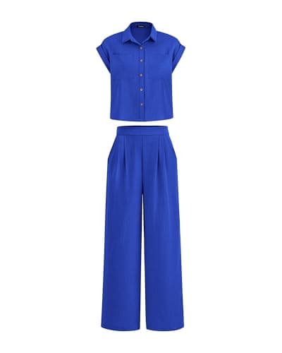 PRETTYGARDEN Womens 2 Piece sets Summer Cap Sleeve Tops Palazzo Pants Dressy Casual Vacation Travel Outfits Tracksuits(Royal Blue,Small) - Image 1