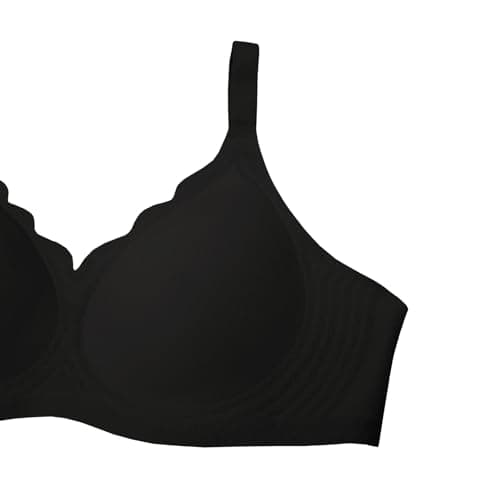 SHIJIALI Jelly Bras for Women Scalloped Push Up Full Coverage No Underwire Bra Wireless Comfort Tshirt Bra Black - Thumbnail 5