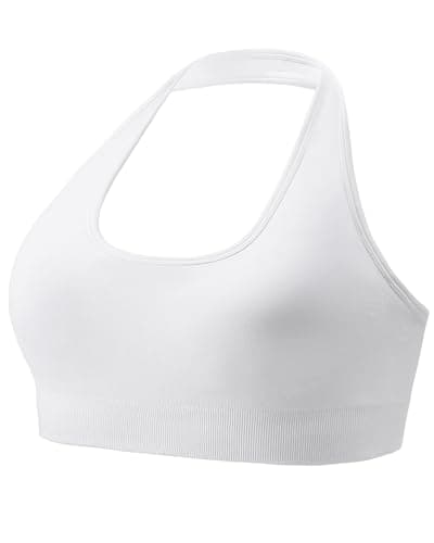 iMucci Halter Bra Medium Low Impact Sports Bras for Women Seamless Workout Padded Open Back Gym Yoga Bra with Removable Pads White - Image 1