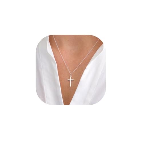 MONOZO Silver Cross Necklace for Women - 14K White Gold Plated Cross Necklace Dainty Silver Cross Necklace Cross Necklace for Cross Necklace for Women Silver Jewelry for Women - Image 1