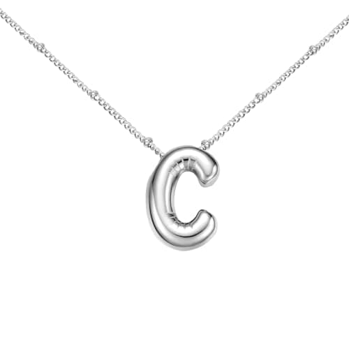 BOLAGTIER Bubble Letter Necklace Gold Plated Balloon Initial Chunky Bubble Alphabet Pendant Necklace Trendy Jewelry Gift for Women (C, Silver) - Image 1