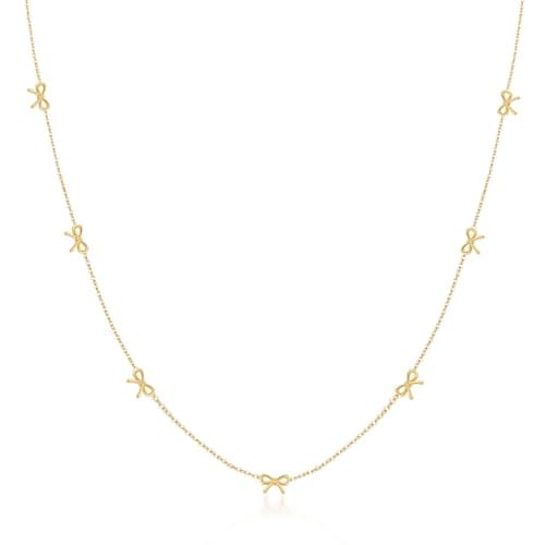 BOLAGTIER Dainty 7-Bow Necklace: 14K Gold Plated Minimalist Adjustable 17.7”+2” Stainless Steel Choker | Trendy Ribbon-Inspired Design, Simple Chain Jewelry Gift for Women (Gold) - Image 1