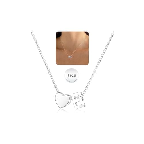 Turandoss Heart Initial Necklaces for Girls Trendy, Dainty S925 Sterling Silver Initial E Necklace Tiny Silver Initial Birthday Gifts Jewelry for 6 7 8 9 10 Years Old Girls - Image 1