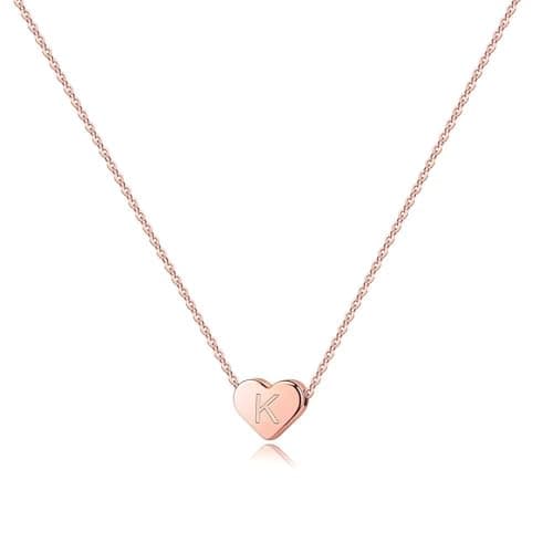 Initial Necklaces for Women Girls - Heart 14K Rose Gold Plated Necklace Jewelry for Girls Alphabet Initial K Necklace Gifts for Teen Girl - Image 1