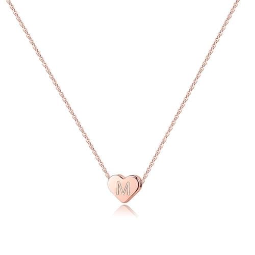 Turandoss M Letter Necklace for Women, Heart 14K Rose Gold Plated Engraved Alphabet Initial Necklaces for Women Gifts, Gifts for Teens Girl - Image 1