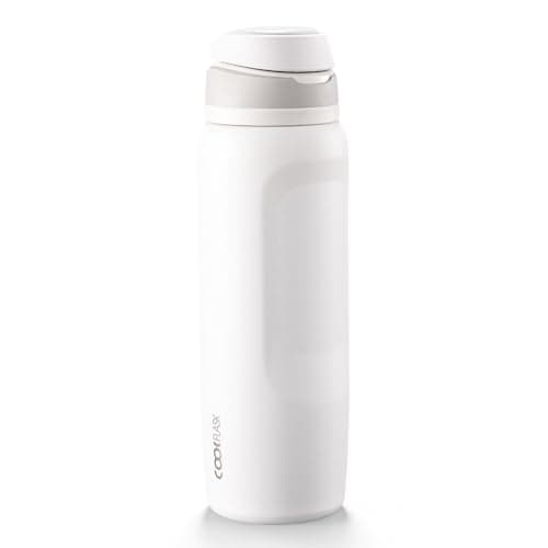 Coolflask MegaSip Insulated Water Bottle 40 oz with Straw, Stainless Steel Water Bottles Leak-Proof, 24+ Hours Cold, BPA-Free Dishwasher Safe, Water Flask for Sports Gym Work Office, Glacier White - Image 1