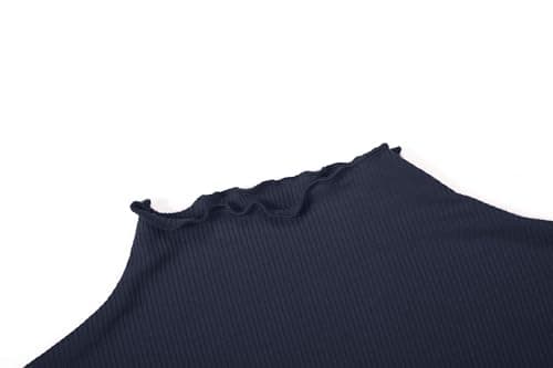 POPZONE Women's Lettuce Trim Mockneck Long Sleeve Slim Fit Ribbed Knit Tee Shirt (Navy, X-Large) - Thumbnail 4