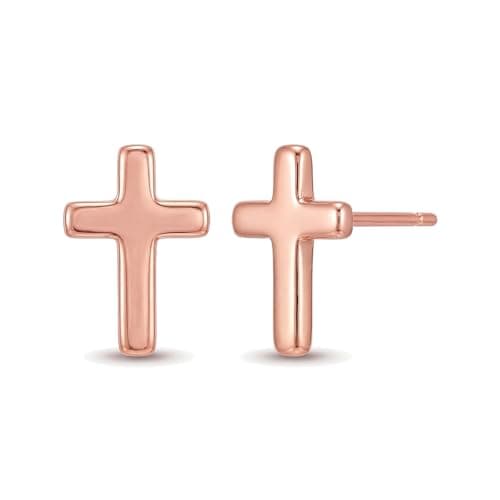 MUMREUES Rose Gold Earrings for Women 14K Rose Gold Plated Cross Stud Earring Dainty Minimalist Simple Small Earrings Jewelry Gift for Her - Image 1