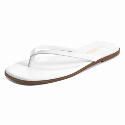 Rihero Women's White Flip-Flops Beach Thong Sandals Comfortable Dressy Summer Cute Slip On Leather Slide Sandals Size 11 - Image 1