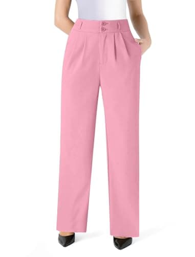 JOYCATCH Womens Wide Straight Leg Work Pants Casual Slacks Business Office Trousers Button Dress Pants Hot Pink