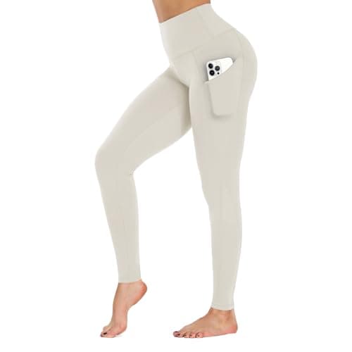 GAYHAY High Waist Yoga Pants with Pockets, Leggings for Women Tummy Control Compression Workout Leggings for Women Beige - Image 1