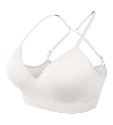 ZYQEXA Womens Deep V Bras Wireless Comfortable Bra Supportive No Underwire Bras Tshirt Push Up Bralettes Seamless Bra, White, XL - Image 1