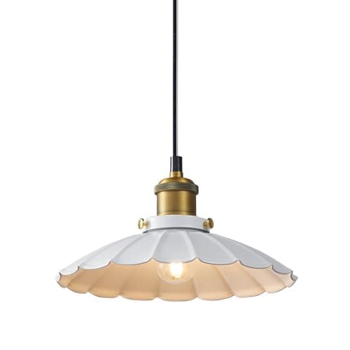 Oyisen White Pendant Lights, Modern Hanging Lamp with 9.8 Inch Industrial Shade for Kitchen Island, Farmhouse Pendant Lights Kitchen Island 6.5Ft Adjustable Cord Pendant Light Fixtures - Image 1