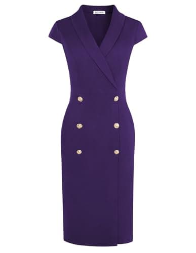 GRACE KARIN Work Dresses for Women 2025 Cap Sleeve Business Formal Midi Bodycon Button Office Church Outfits Dark Purple 16 - Image 1