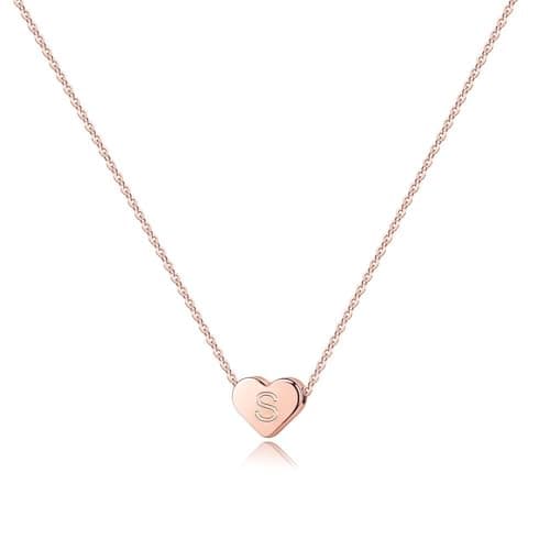 Turandoss Necklaces for Girls S Initial Necklace, 14K Rose Gold Letter Necklace for Women Girls Heart Engraved Alphabet Initial Necklace for Girls Jewelry - Image 1