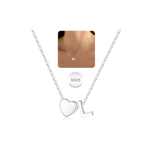 Turandoss Silver Initial Necklaces for Girls Trendy, Tiny Heart Initial L Necklace Dainty Heart Necklaces Tiny Personalized Christmas Birthday Gifts for Girls Jewelry - Image 1
