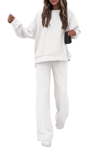 KIRUNDO Matching Sets Women Clothing Sweatsuits 2 Piece Outfit Sweat Set 2026 Spring Lounge Sets Airport Travel Tracksuit(White, Large) - Image 1