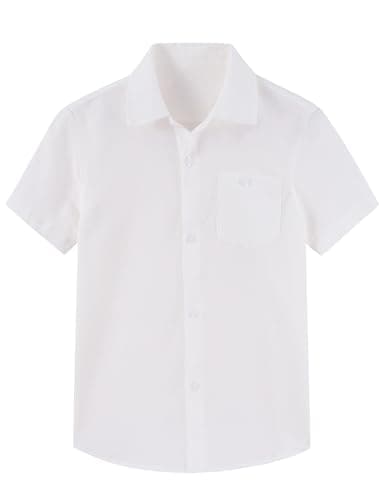 Cozople White Button Down Shirts for Boys Hawaiian Shirts Lightweigh Breathable Top with Chest Pocket for Kids Birthday Gifts - Image 1