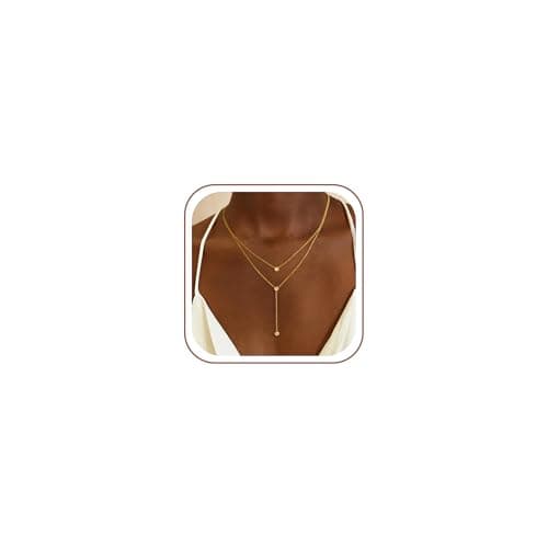 Fimhut Lariat Necklace for Women, 14k Gold Plated Y-Shaped Necklace Trendy Bar Pearl Chain Necklaces Simple Gold Jewelry for Women Gift.Christmas Stocking Stuffers,Valentines Day Gifts - Image 1