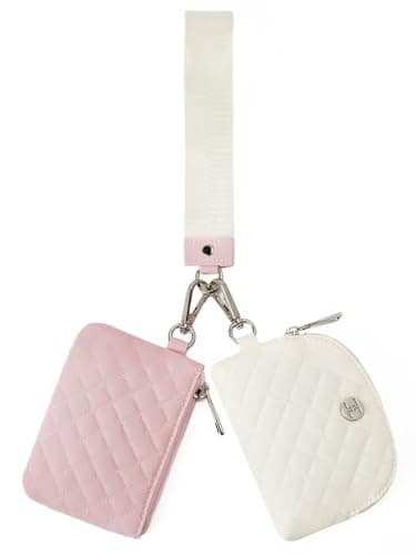 Telena Mini Zip Around Wristlet Wallets for Women Coin Purse Keychain Dual Pouch Wallet Beige Pink - Image 1