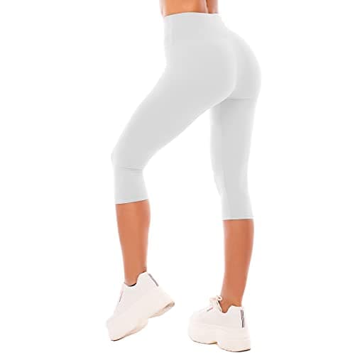 SINOPHANT High Waisted Leggings for Women - Full Length Capri Buttery Soft Yoga Pants for Workout Athletic(Capri White,S-M) - Image 1