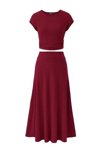 PRETTYGARDEN Two Piece Skirt Set for Women 2025 Summer Spring Dressy Casual Knit Travel Vacation Matching Lounge Outfits (Wine Red,X-Large) - Image 1