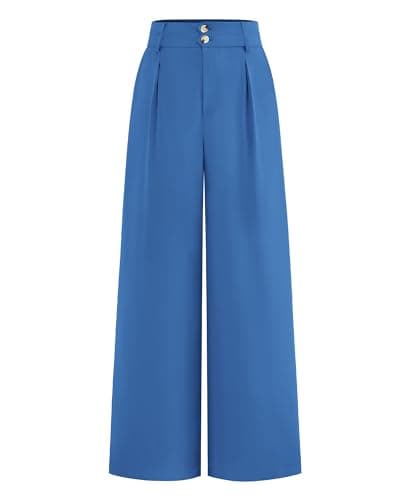 BTFBM Women Wide Leg Dress Pants 2026 High Waisted Button Pleated Business Casual Trousers Office Work Palazzo Pants(Blue, XX-Large) - Image 1