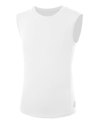 RIKUAOU Boys Compression Shirt,Youth Sleeveless Athletic Tank Tops,Football Undershirt Wicking Sport Kids White - Image 1