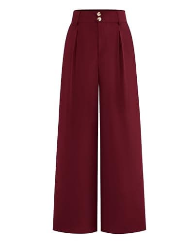 BTFBM Women Wide Leg Dress Pants 2026 High Waisted Button Pleated Business Casual Trousers Office Work Palazzo Pants(Wine Red, Small) - Image 1