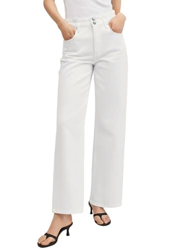 Astylish Women's Stretch Elastic High Waisted Jeans Trendy Baggy Wide Leg Straight Denim Pants White Size 10 - Image 1