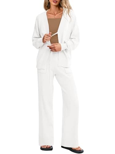 Tankaneo Womens 2 Piece Sweater Sets Oversized Tie Front Cardigan Elastic Waist Pants 2025 Matching Loungewear - Image 1