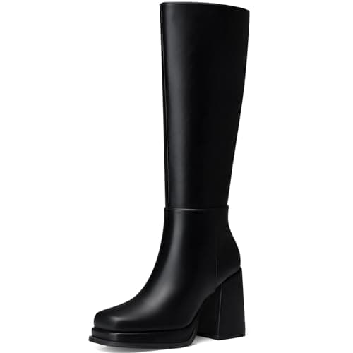 CELLENZ Women Knee High Boots: Fashion Chunky Heel Boots - Platform Wide Calf Tall Boot Womens - Black Leather Fall Knee High Boot Office Size 6 - Image 1