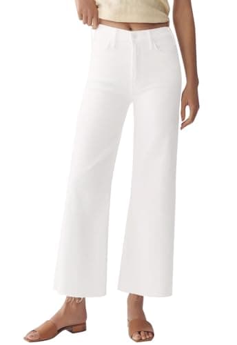PEIHOT Womens Jeans High Waisted Wide Leg Flared Jeans Straight Leg Ankle Stretchy Frayed Hem Baggy Capri Denim Pants White - Image 1