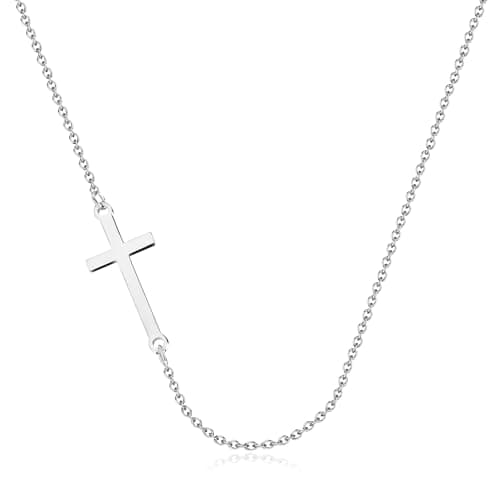 JNZSSWHJJH Silver Cross Necklaces for Women - Dainty Sideway Cross Necklace Silver Cross Necklace for Women Jewelry Christian Religious Easter Christmas Gifts - Image 1