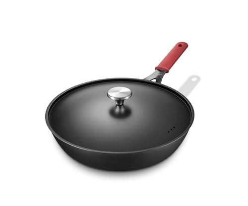 Yonida Carbon Steel Pan, 12 Inch Nonstick Frying Pan Skillet with Lid, Pre-Seasoned Carbon Steel Cookware with Removable Silicone Handle Holder, Indoor/Outdoor, Induction & Oven Safe - Image 1