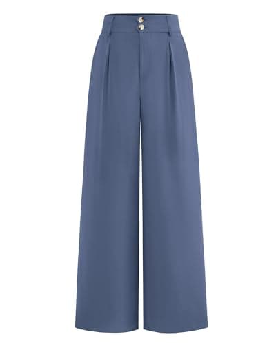 BTFBM Women Wide Leg Dress Pants 2026 High Waisted Button Pleated Business Casual Trousers Office Work Palazzo Pants(Grey Blue, XX-Large) - Image 1