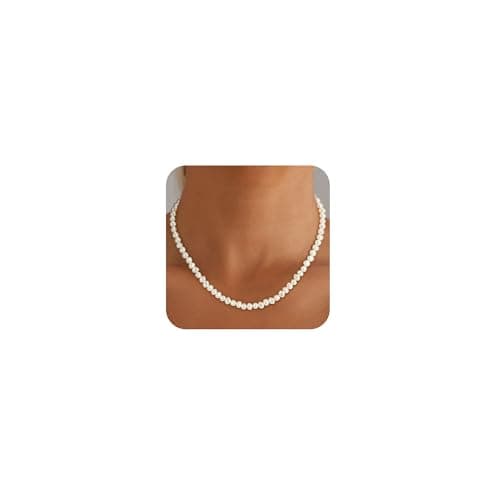 Fezodo Pearl Necklaces for Women, Dainty White Pearl Choker Necklace Tiny Small Pearls Necklace Bridesmaid Necklaces for Wedding Prom Pearls Jewelry Gifts - Image 1
