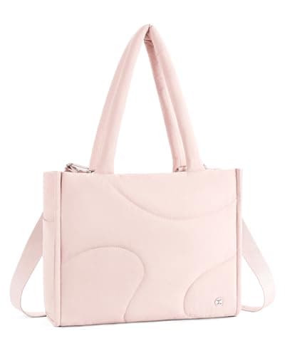 Telena Tote Bag for Women Puffer Bag Quilted Carryall Shoulder Handbag Lightweight for Travel Work Gym Pink - Image 1