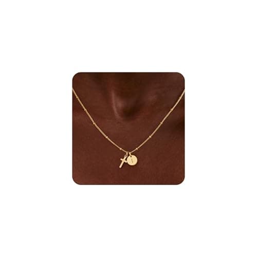 Turandoss Initial Necklaces for Girls Trendy, Dainty Letter I 14K Gold Plated Cross Necklace Birthday Personalized Christmas Gifts for 5 6 7 8 9 10 Teen Girls Jewelry - Image 1
