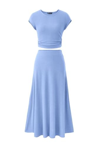 PRETTYGARDEN Two Piece Skirt Set for Women 2025 Summer Spring Dressy Casual Knit Travel Vacation Matching Lounge Outfits (Light Blue,Medium) - Image 1