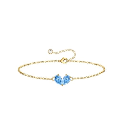 Turandoss Double March Pear Birthstone Bracelet - Created Aquamarine Pear Cut Bracelet, 14K Dainty Gold Plated Birthstone Bracelet for Women Girls Jewelry Gifts - Image 1