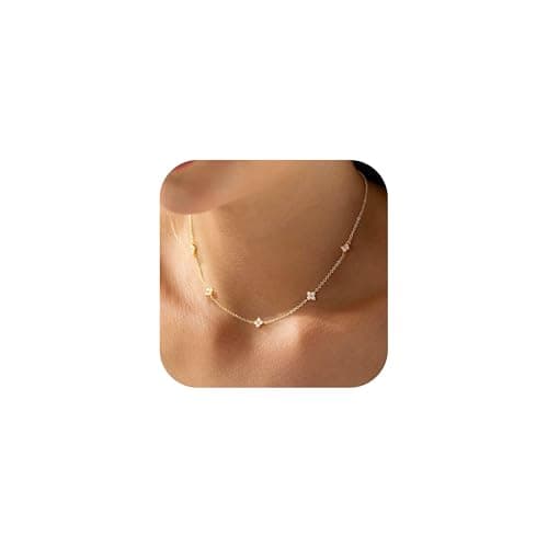 Yoosteel Gold Necklace for Women - Station Clover Choker Dainty 14k Gold Small Cute Plated Cubic Zirconia Station Necklaces for Women Gifts Trendy Prom Jewelry Gifts - Image 1