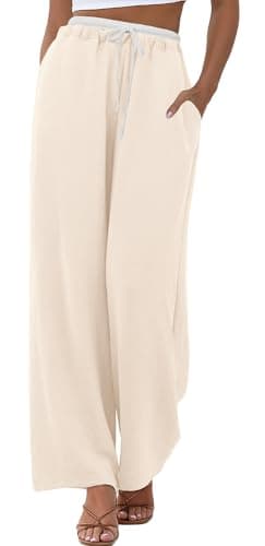 ONLYSTORY High Waist Wide Leg Pants for Women Adjustable Drawstring Business Casual Pants Loose Lightweight Palazzo Trousers with Pockets - Image 1