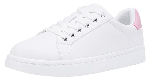 Vepose Women's 8003 Fashion Lace Up Comfortable Casual Tennis Sneakers,White,Size 9.5M US(CJY8003 whitepink 09.5) - Image 1