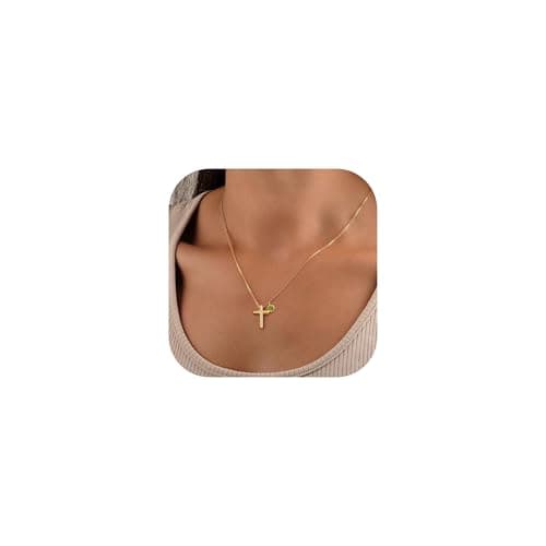 Turandoss Gold Cross Necklace for Women Trendy - 14K Gold Plated Dainty Cross Pendant Birthstone Necklaces, August Birthstone Necklace, Created Peridot Necklaces for Women Teen Girls Jewelry Gifts - Image 1