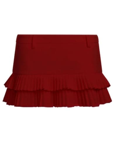LTZYLS Pleated Skirts for Women Double Ruffle Mini Skirt Low Rise Sexy Pleated Skort for Going Out and Layered Ruffle Skirt(Red,Small) - Image 1