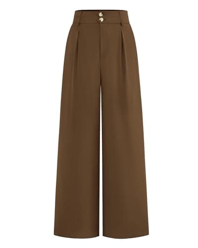 BTFBM Women Wide Leg Dress Pants 2026 High Waisted Button Pleated Business Casual Trousers Office Work Palazzo Pants(Light Brown, Large) - Image 1