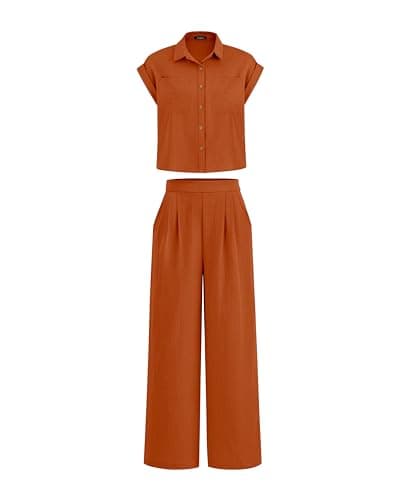 PRETTYGARDEN Womens 2 Piece sets Summer Cap Sleeve Tops Palazzo Pants Dressy Casual Vacation Travel Outfits Tracksuits(Brick Red,Large) - Image 1