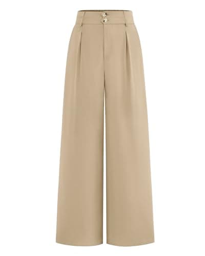 BTFBM Women Wide Leg Dress Pants 2026 High Waisted Button Pleated Business Casual Trousers Office Work Palazzo Pants(Light Khaki, XX-Large) - Image 1